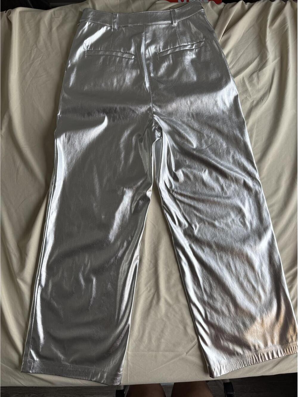 Open Edit Silver Metallic Faux Leather Wide Leg Pants Size Small - Picture 5 of 5